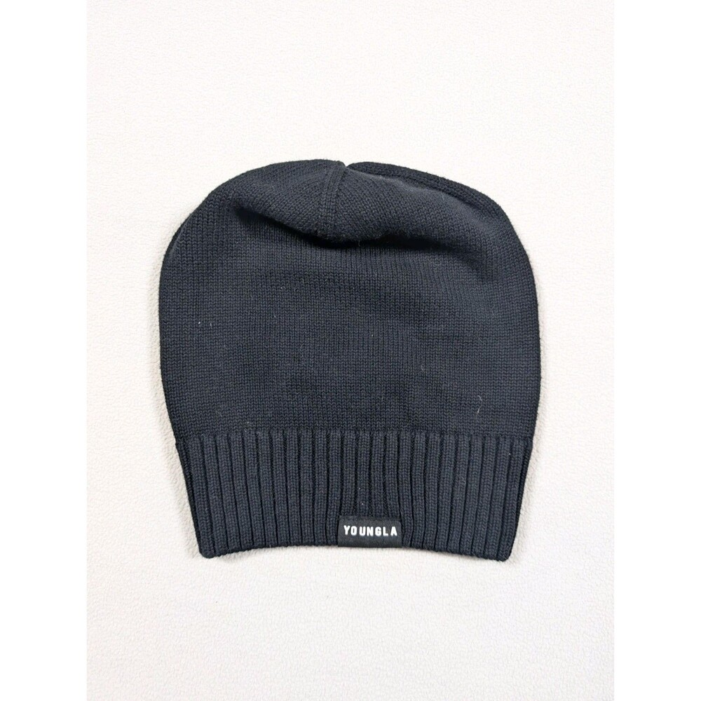 Youngla Black Beanie Skull Cap Unisex One Size Ribbed Athleisure Streetwear